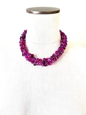 WHITE HOUSE BLACK MARKET Magenta Pink Cluster Beaded Necklace NEW​